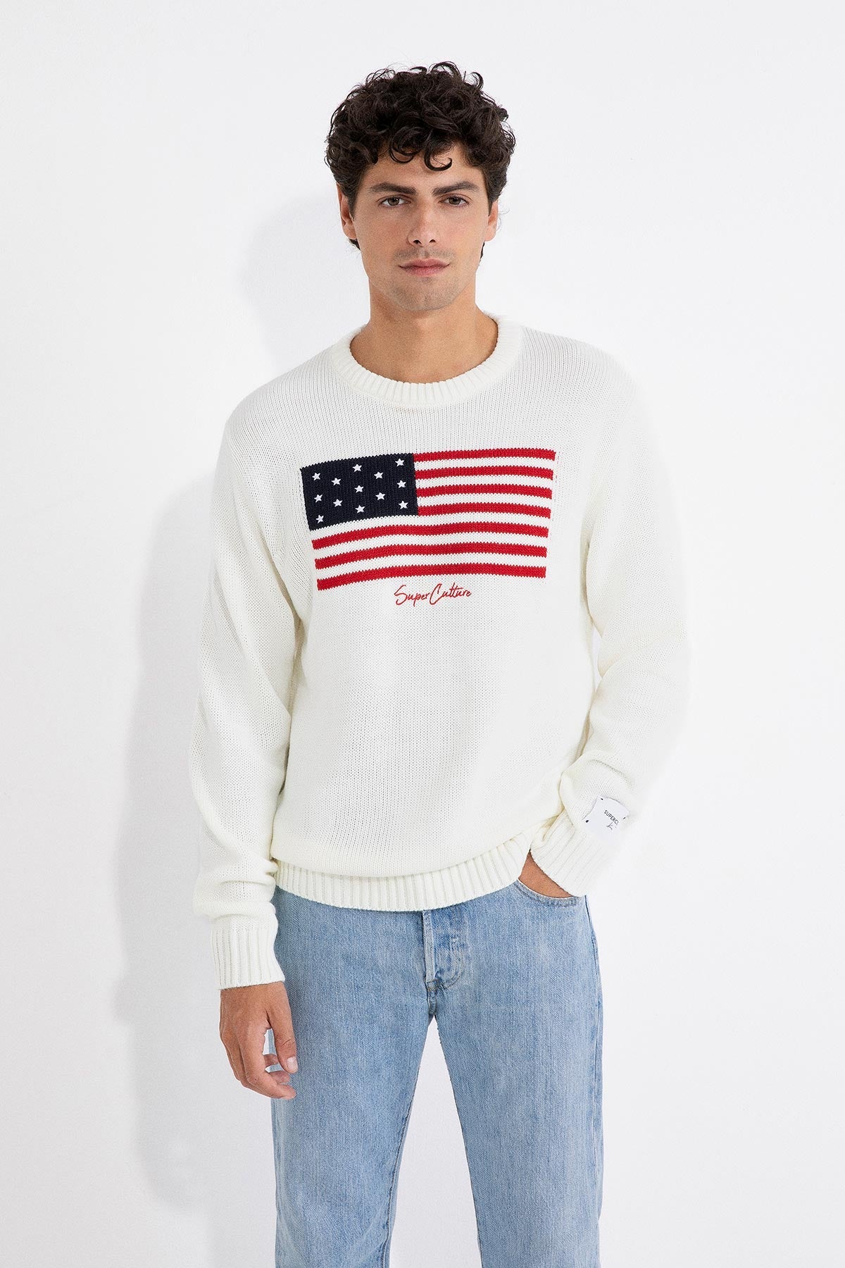 Maglione Bandiera USA bianco
