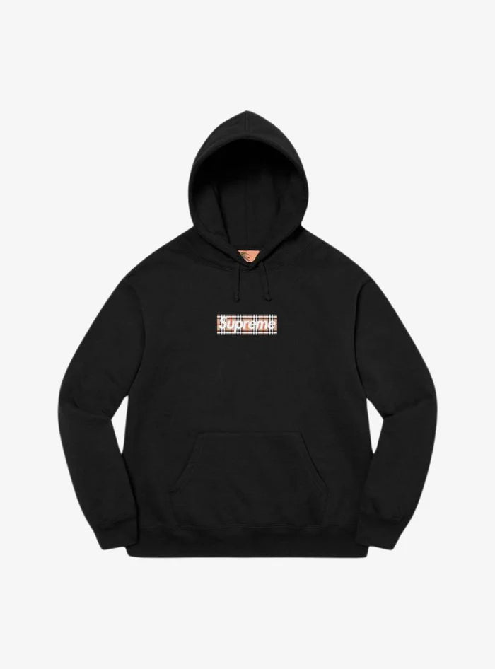 Supreme Burberry Box Logo Hooded Sweatshirt Black